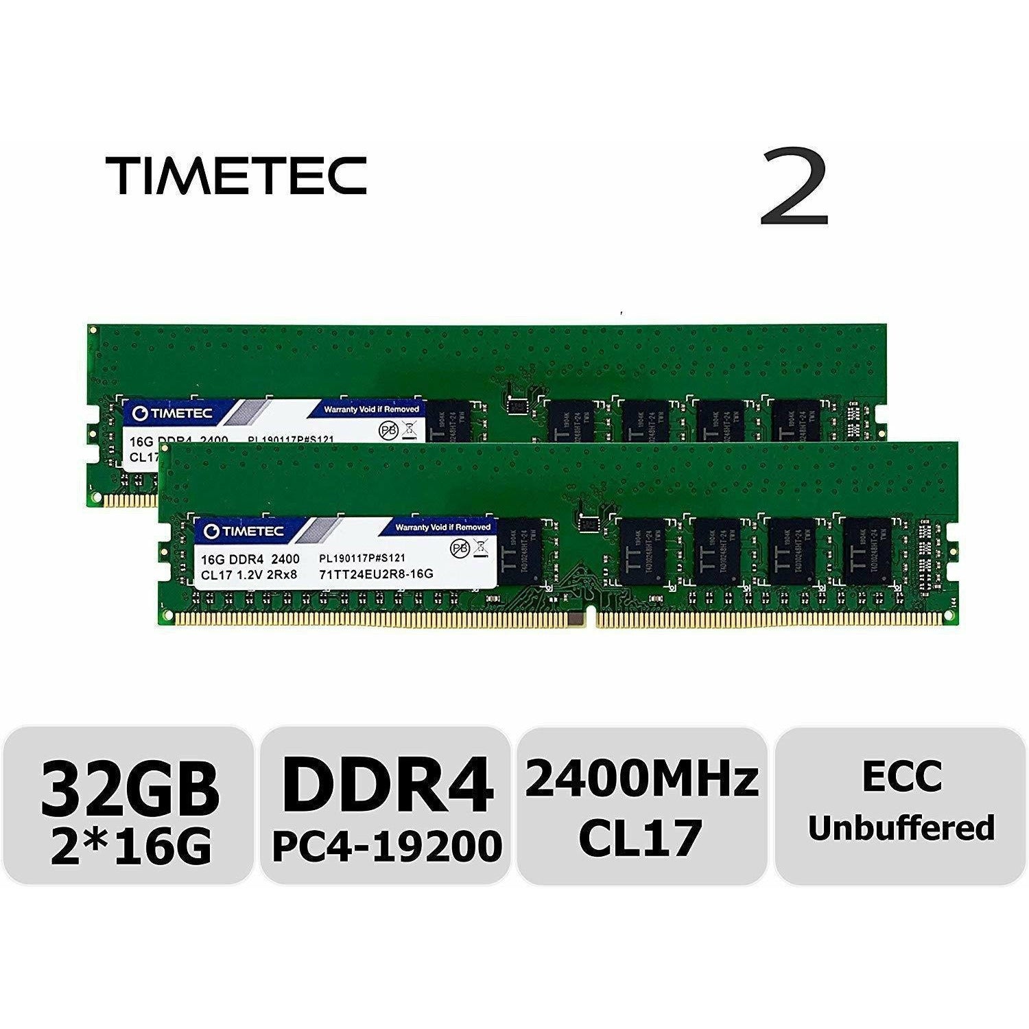 Timetec Hynix IC 32GB KIT (2x16GB) DDR4 2400MHz PC4-19200 Unbuffered ECC 1.2V CL17 2Rx8 Dual Rank 288 Pin UDIMM Server Memory RAM Module Upgrade (32GB KIT (2x16GB)) - AloinfoUSA