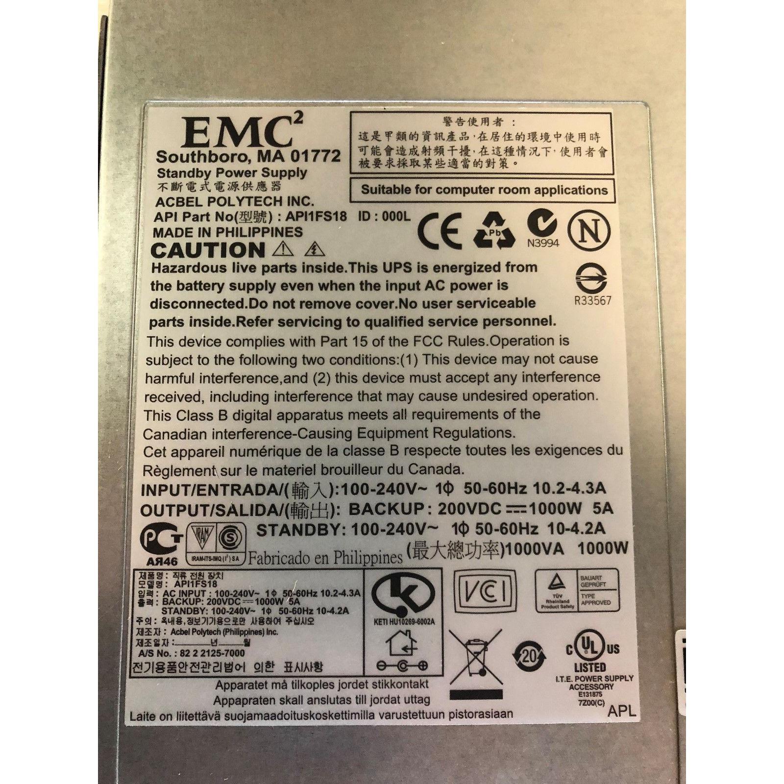 TJ166 Dell EMC2 1000VA 1000W 100-240V Standby PS C7GN5 TJ166 HJ4DK 100-809-013 729161306782 - AloinfoUSA