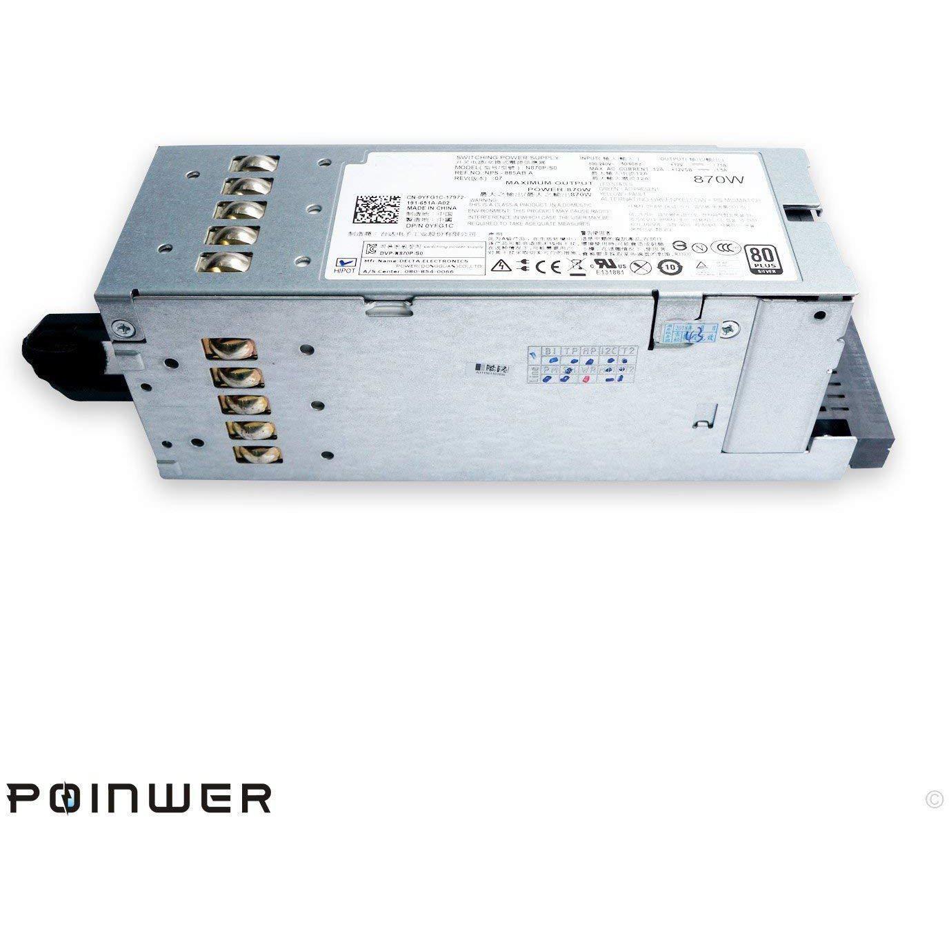 YFG1C 870W Server Power Supply for Dell PowerEdge R710 T610 for Dell PowerVault NX3000 DL2100 Compatible Part Number 3257W D263K 7NVX8 VT6G4 PT164 N870P-S0 NPS-885AB A870P-00 - AloinfoUSA