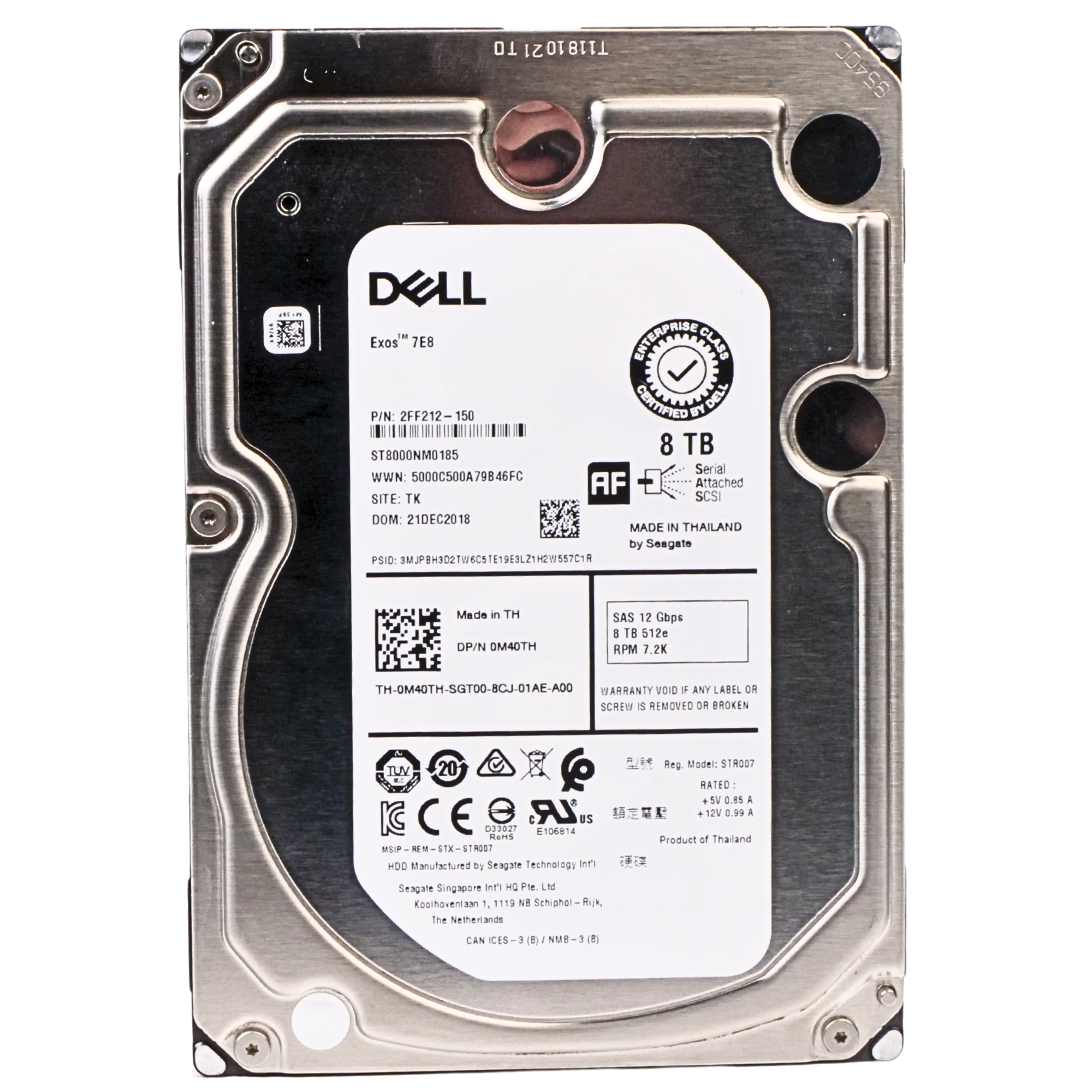 Dell/Seagate Exos 7E8 ST8000NM0185 8TB 7.2K RPM SAS 12Gb/s 512e 256MB 3.5in Recertified HDD