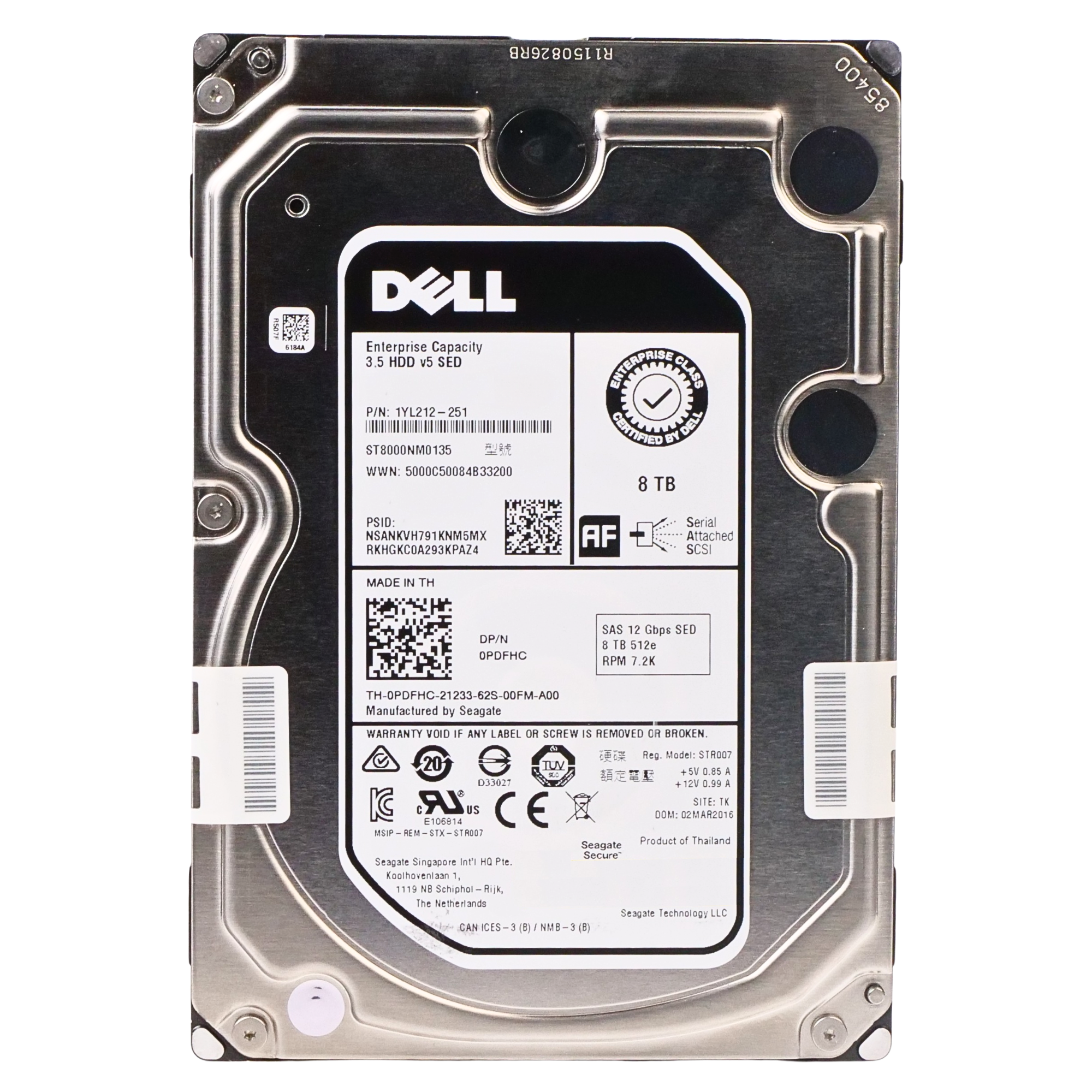 Dell/Seagate Exos 7E8 ST8000NM0135 8TB 7.2K RPM SAS 12Gb/s 512e 256MB 3.5in Refurbished HDD