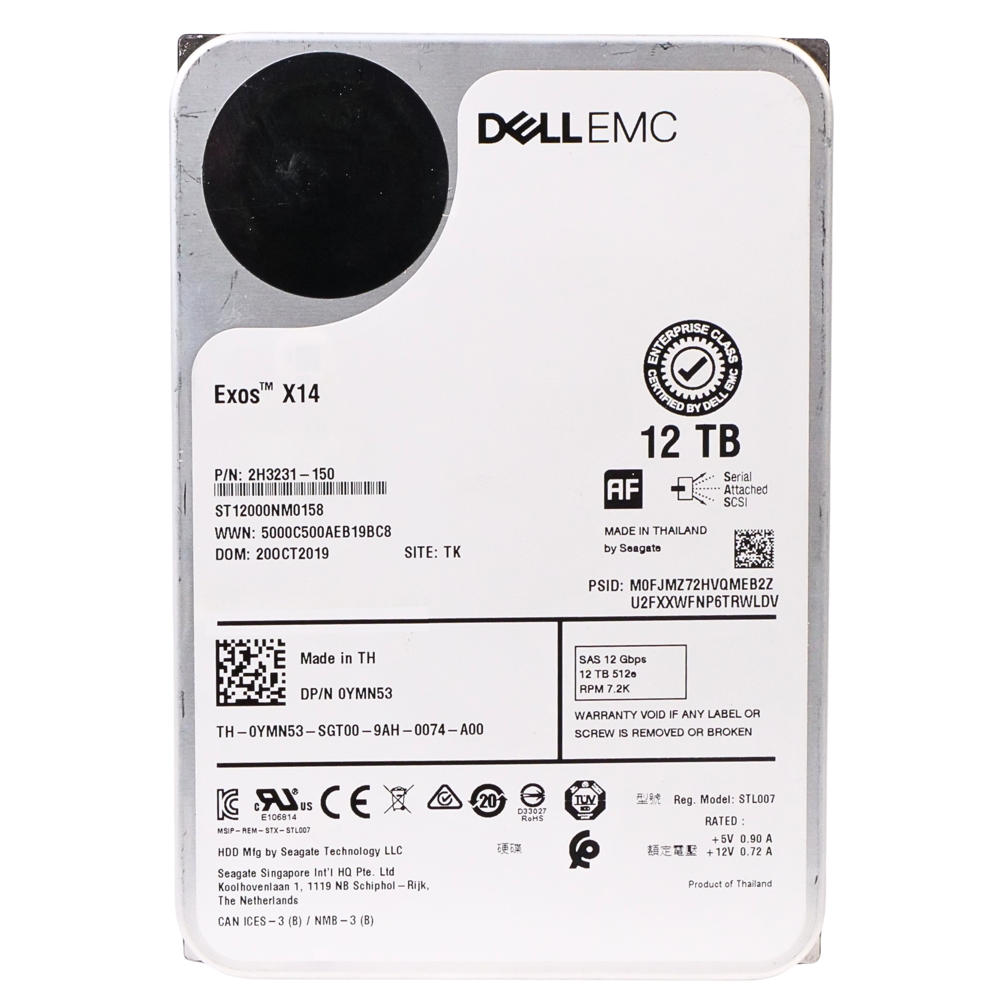 Dell/Seagate Exos X14 ST12000NM0158 12TB 7.2K RPM SAS 12Gb/s 512e 256MB 3.5in Refurbished HDD