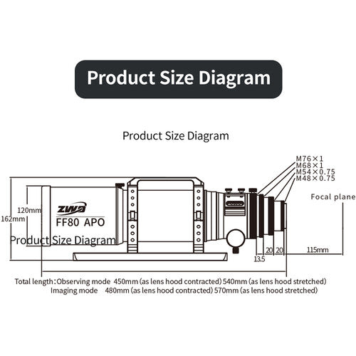 ZWO FF80 APO Astronomical Telescope (OTA Only)