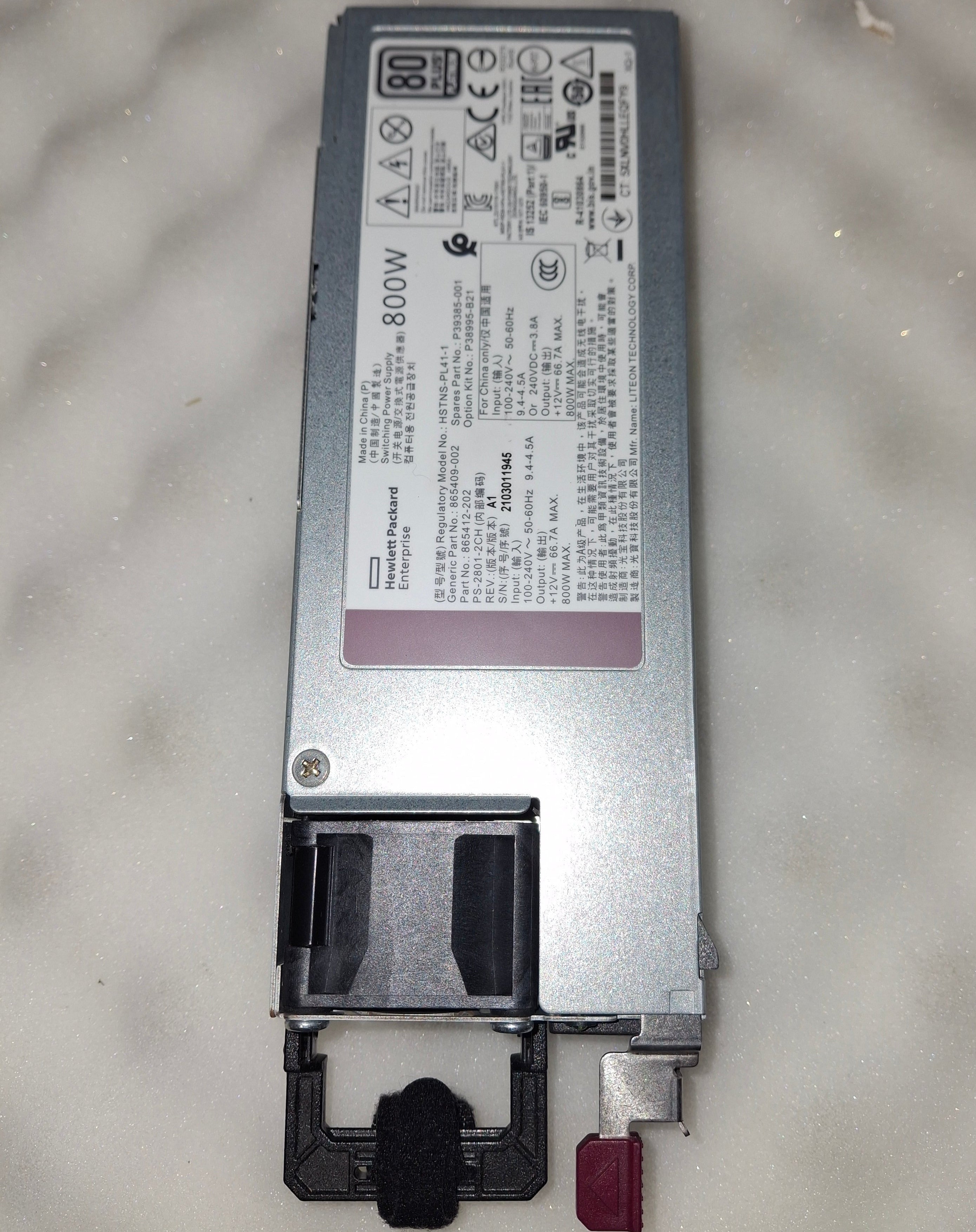 HPE P39385-001 - 800W Platinum PSU Label Detail | Alo Tech Solutions