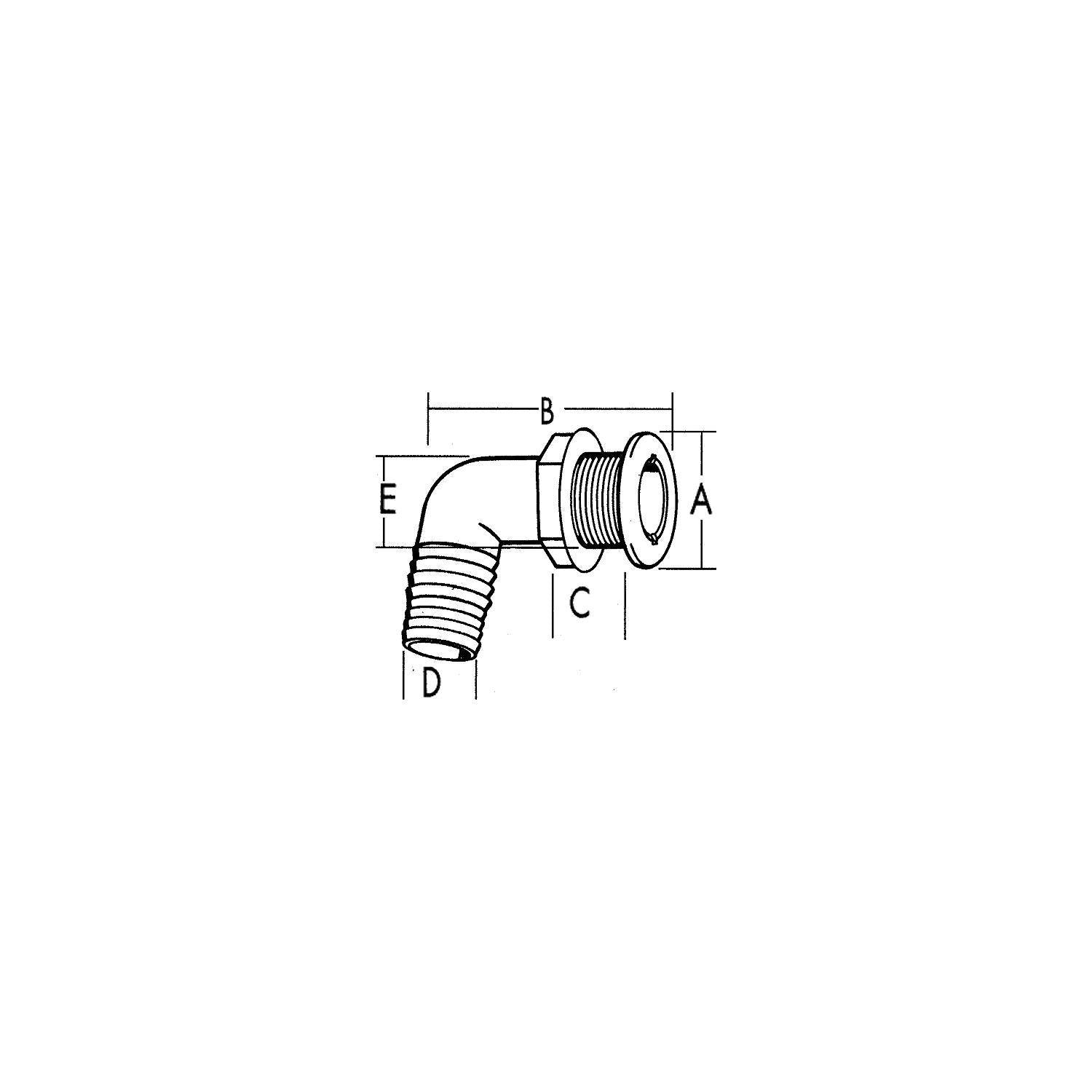 TH Marine TH-7590CP-DP T-H Marine Brite Plate Chrome Plated 90 Degree Thru Hull, for Hose
