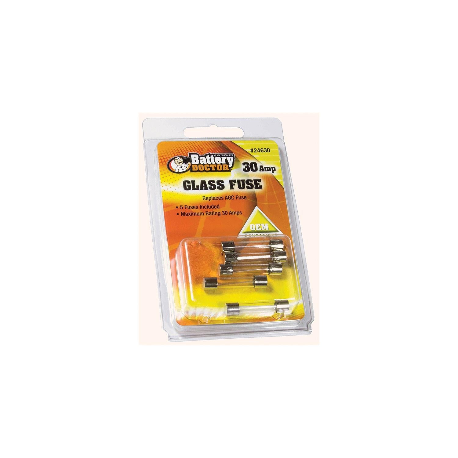Wirthco 24630 Battery Doctor AGC Glass Fuse, 30A, 5/Pk