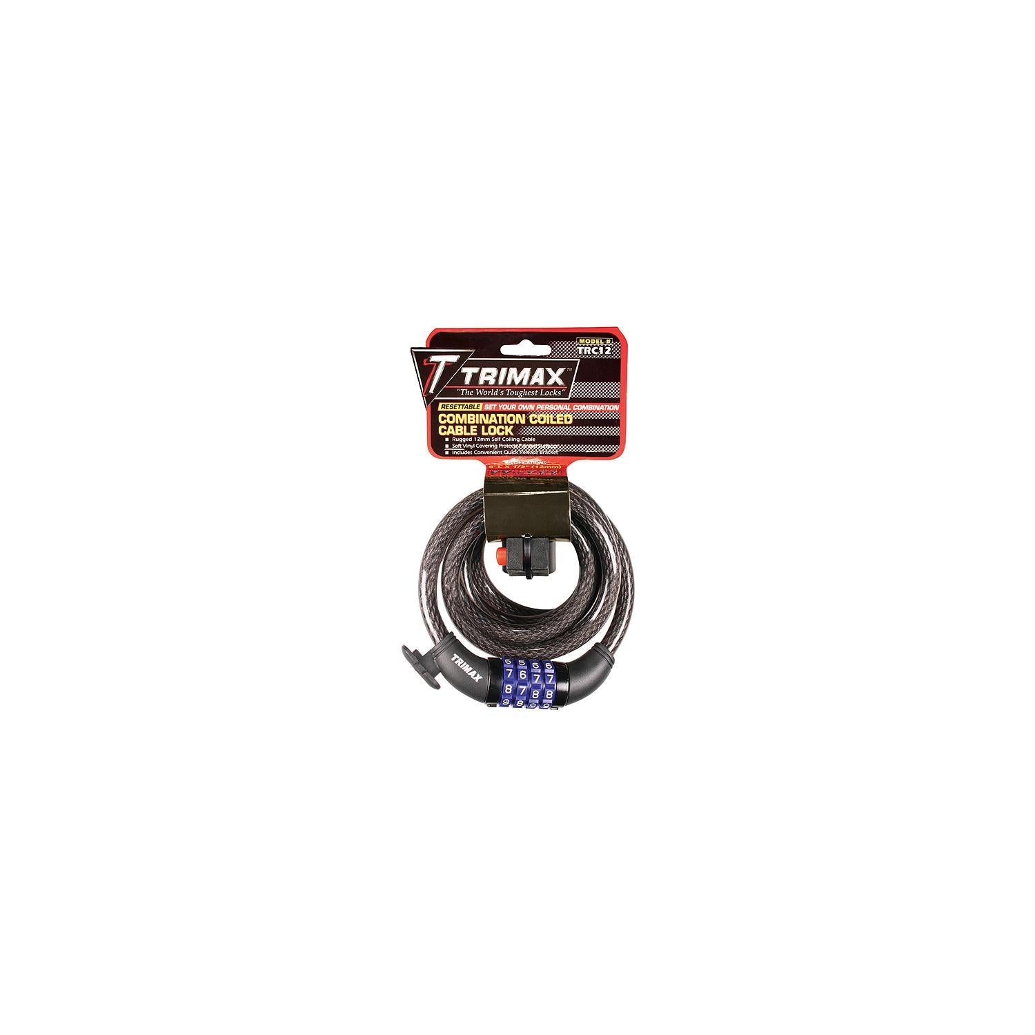 Trimax Locks TRC106 Trimax Quadra-Braid 6' x 10mm Cable Lock w/ Combination &, Quick Release Bracket