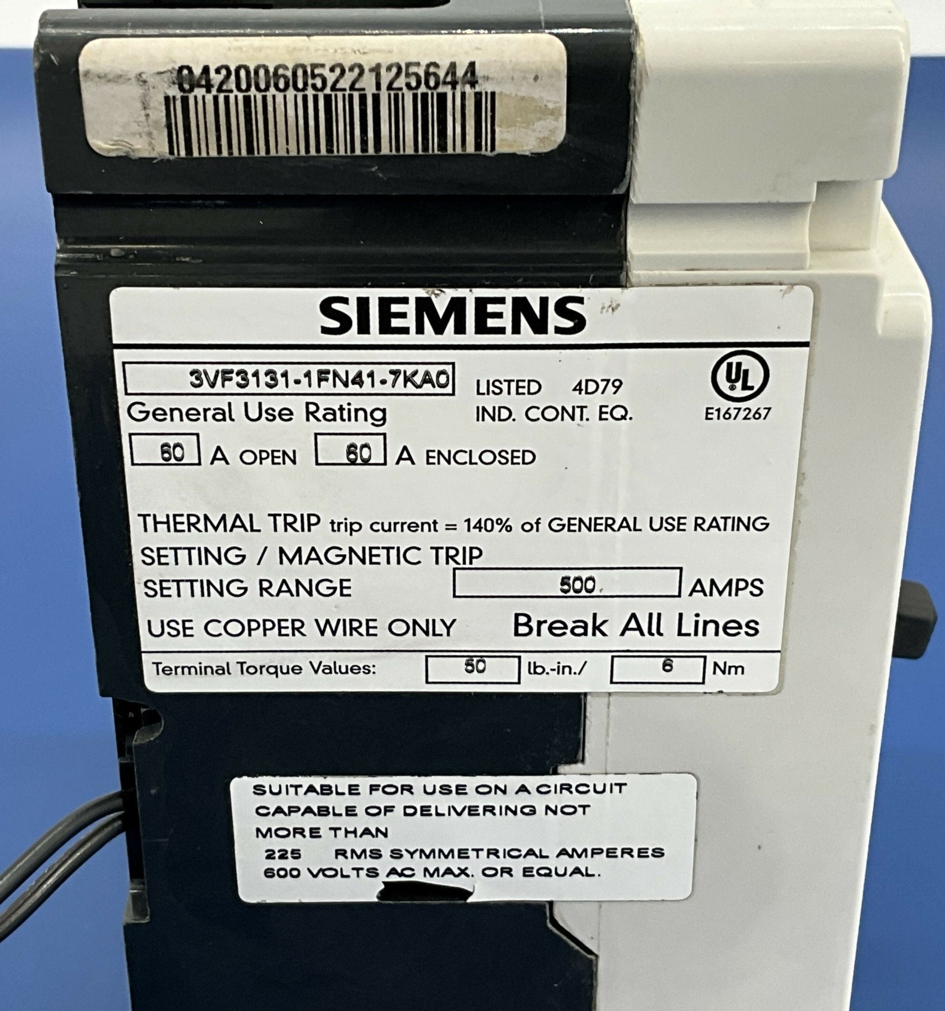 3 POLE CIRCUIT BREAKER (3VF3131-1FN41-7KA0 SIEMENS