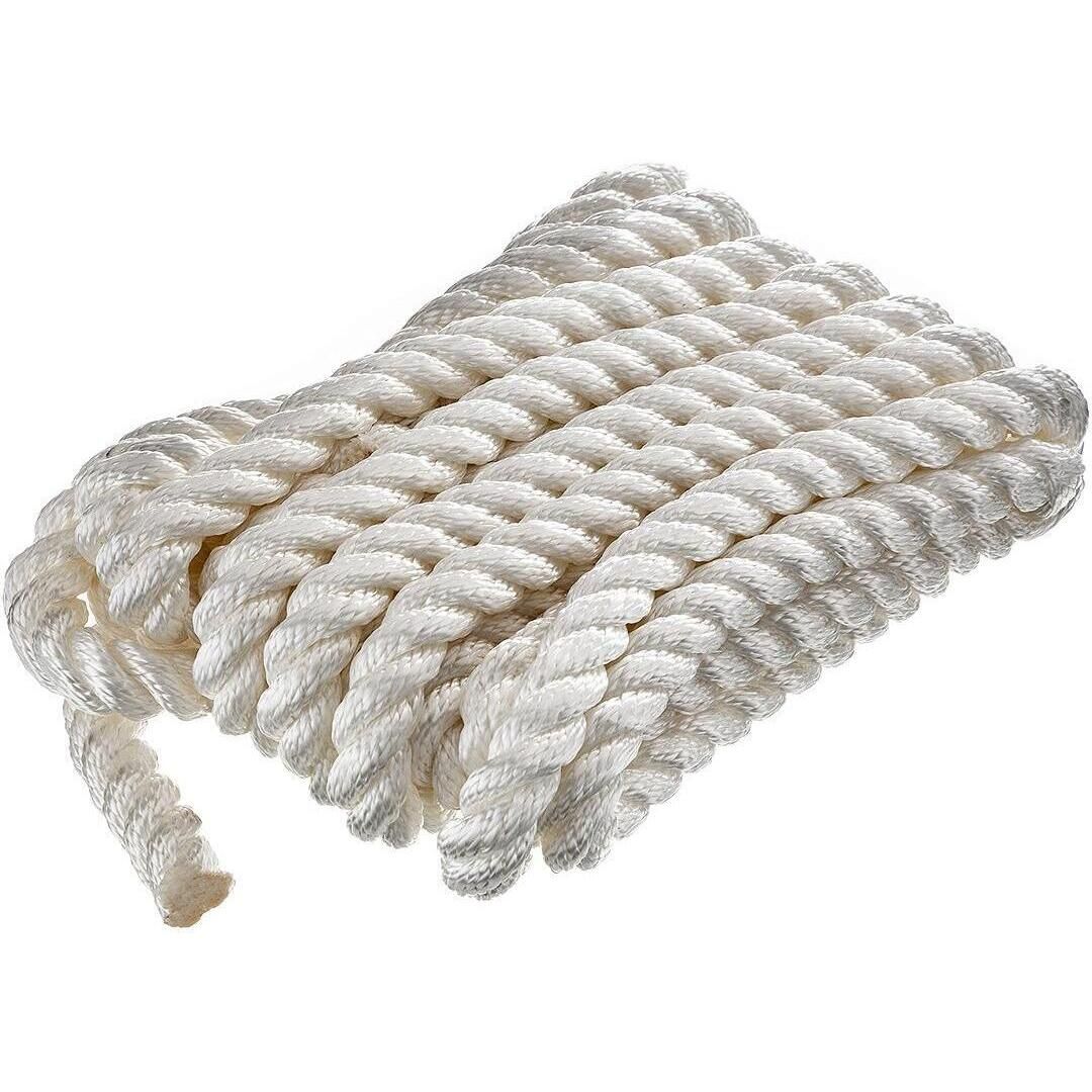 Seachoice 42631 3-Strand Twisted Nylon Dock Line, White, 3/4" x 25'