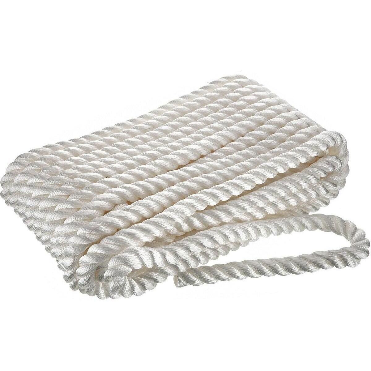 Seachoice 42651 3-Strand Twisted Nylon Dock Line, White, 3/4" x 50'