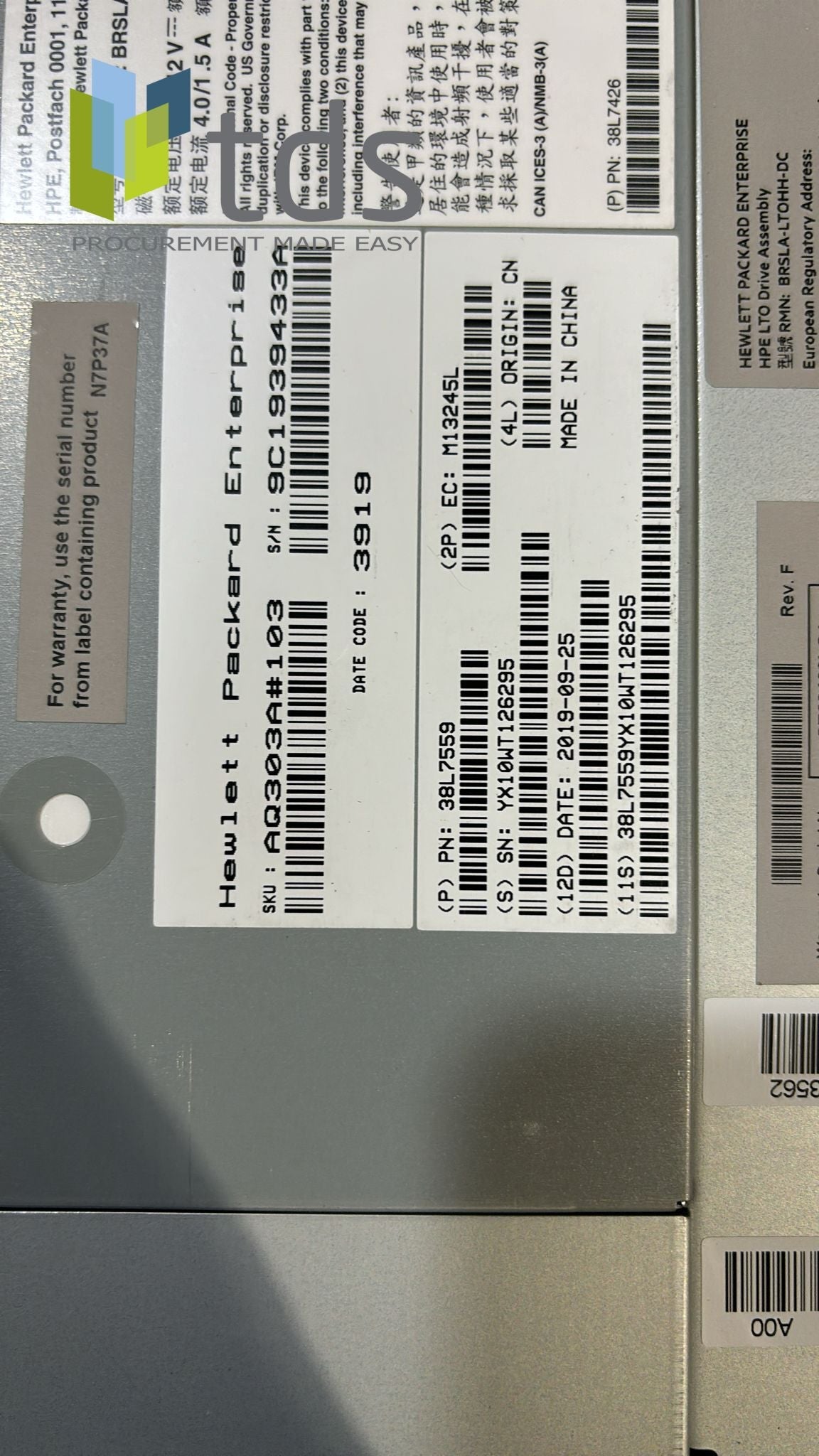 HPE N7P37A LTO-7 Tape Drive - Label | Alo Tech Solutions