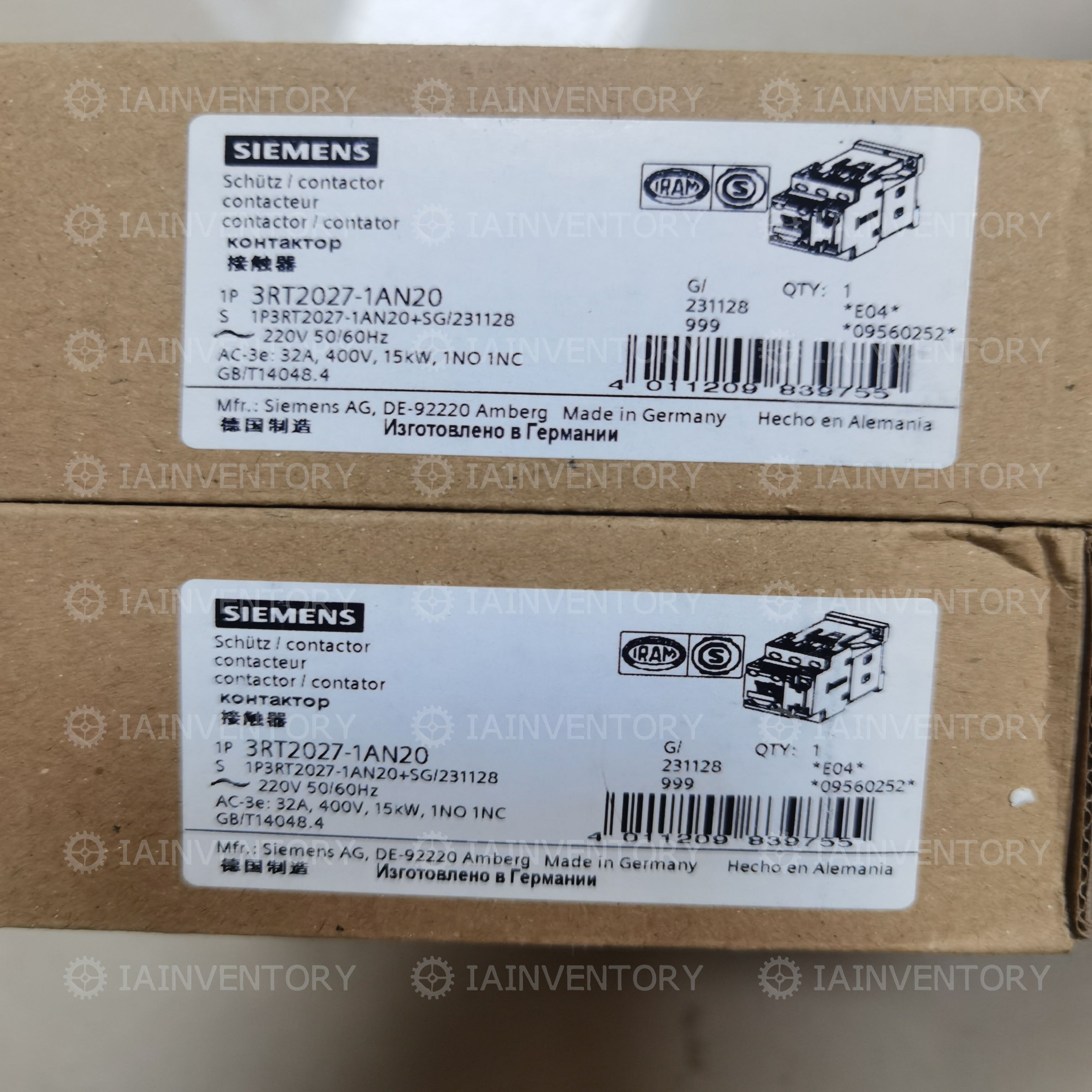in bxo Siemens Magnetic Contactor 3RT2027-1AN20 220V 3A 2a2b