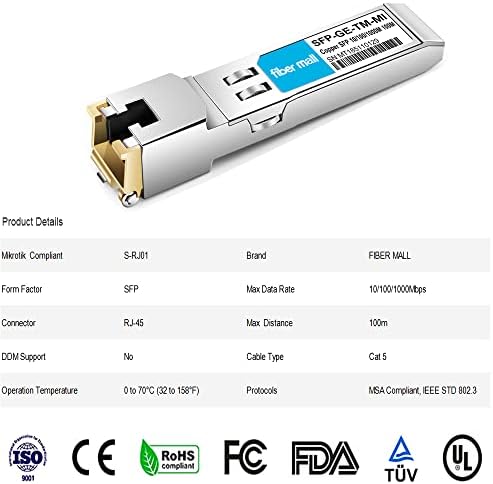 SFP to RJ45 for Dell Force10 GP-SFP2-1T Dell SFP-1G-T 310-7225 407-BBOS 1000BASE-T Mini GBIC SFP Copper RJ-45 100m Transceiver Module|B0899P9J5L