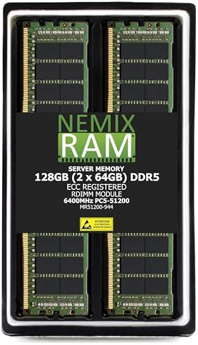 NEMIX RAM 32GB (1X32GB DDR5 6400MHZ PC5-51200 CL52 2Rx4 1.1V 288-PIN ECC RDIMM Registered Server Memory Compatible with Dell PowerEdge R470 Rack Server