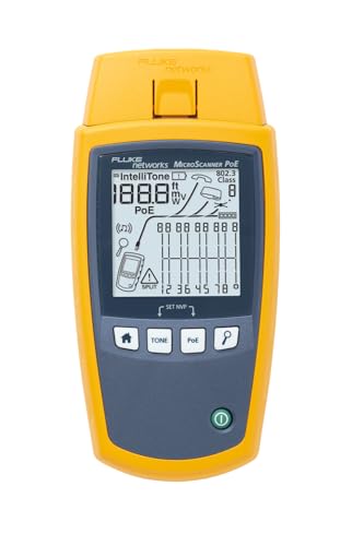 Fluke Networks - 5018508 MS-POE MicroScanner Copper Cable Verifier and PoE tester for RJ-45 Category 5-6A Ethernet Cables, Identifies Supplied Class 0-8 Power from Ethernet PSE Devices