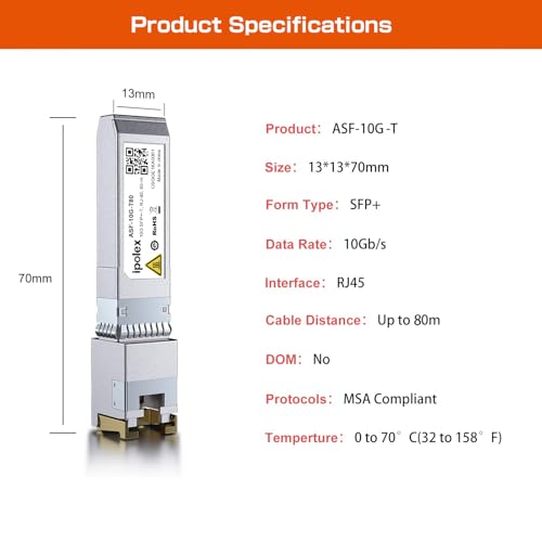 ipolex SFP+ 10GBase LR Singlemode Module, 10G SFP LC 1310nm Fiber Optic Transceiver for Cisco SFP-10G-LR, Ubiquiti UniFi UF-SM-10G, Meraki MA-SFP-10GB-LR, Netgear AXM762, Mikrotik and More, up to 10KM|B01EN33WYK
