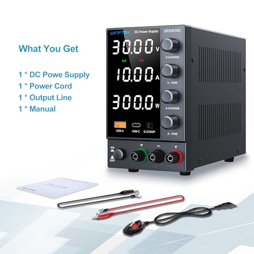 DC Power Supply Variable 0-30V 0-10A, Adjustable Switching Regulated Bench Power Supplies with Encoder Coarse & Fine Knob, 3.6A USB & Type-C Quick-Charge, OCP Overcurrent Protection