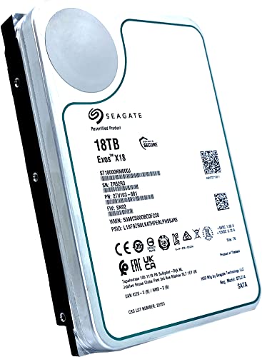 Seagate (Recertified) Exos X18 18TB Enterprise HDD - CMR 3.5 Inch Hyperscale SATA 6Gb/s, 7200 RPM, 512e and 4Kn FastFormat, Low Latency with Enhanced Caching (ST18000NM000J)|B08L5GQR5V