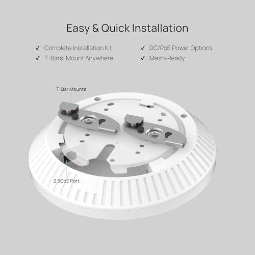 TP-Link Omada WiFi 7 Wireless Access Point | BE5000 Dual Band | 2.5G Port | PoE or DC Powered, DC Adapter Included | Seamless Roaming | Easy Setup | 5-Year Warranty | Omada Remote Managed(EAP720