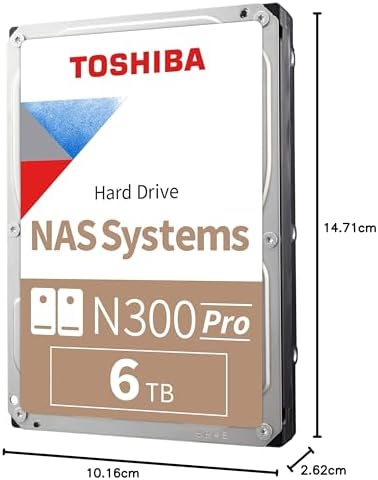 Toshiba N300 16TB NAS 3.5-Inch Internal Hard Drive - CMR SATA 6 GB/s 7200 RPM 512 MB Cache - HDWG51GXZSTA|B0CYR2ZZCX
