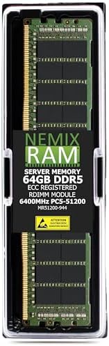 NEMIX RAM 32GB (1X32GB DDR5 6400MHZ PC5-51200 CL52 2Rx4 1.1V 288-PIN ECC RDIMM Registered Server Memory Compatible with Dell PowerEdge R470 Rack Server