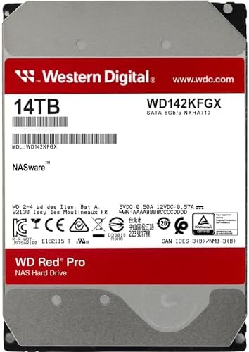 Western Digital 16TB WD Red Pro NAS Internal Hard Drive HDD - 7200 RPM, SATA 6 Gb/s, CMR, 512 MB Cache, 3.5" - WD161KFGX|B08K3VVKSW