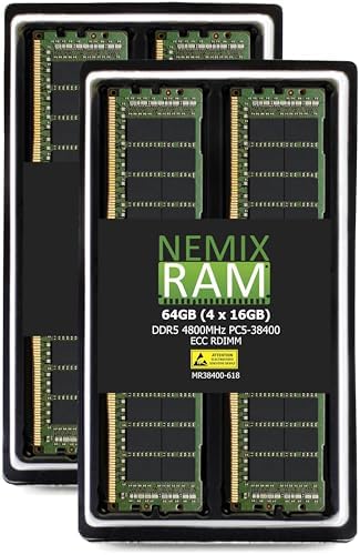 NEMIX RAM 64GB (4X16GB DDR5 4800MHZ PC5-38400 1Rx8 1.1V CL40 288-PIN ECC RDIMM Registered Server Memory KIT Compatible with Dell PowerEdge R760 Rack Server