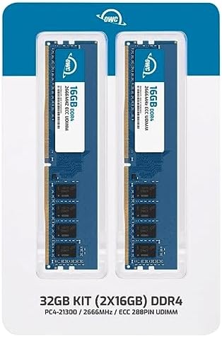 OWC 32GB (2x16GB) DDR4 2666MHz PC4-21300 CL19 2RX8 ECC Unbuffered UDIMM 1.2V 288-pin Workstation Server Memory RAM|B0C93KJ3CD