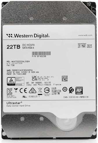 Western Digital Ultrastar DC HC570 WUH722222ALE604 0F48290 22TB 7.2K RPM SATA 6Gb/s 512e 3.5in Enterprise Hard Drive (Renewed