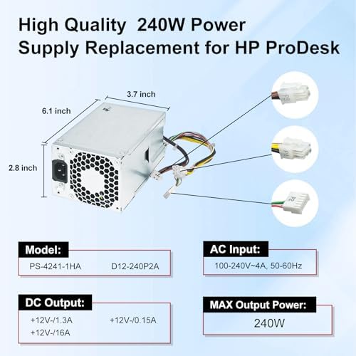 Upgraded PS-4241-1HA 240W Power Supply Compatible with for HP ProDesk 400 600 800 G1 G2 SFF, 702307-001,702307-002, 751884-001, 751886-001 Power Supply|B07GSRTDZF