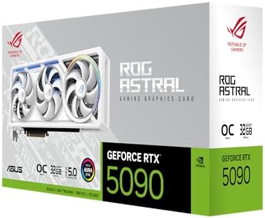 ASUS ROG Astral GeForce RTX 5090 White OC Edition Gaming Graphics Card (PCIe 5.0, 32GB GDDR7, HDMI/DP 2.1, 3.8-slot, 4fan design, Axial-tech fans, patented vapor chamber, Phase-change GPU thermal pad)|B0FJQNQ8M7