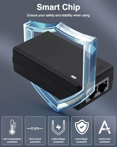 Gigabit PoE Injector 48V Power Over Ethernet Supply Adapter 10/100/1000Mbps IEEE 802.3at/af RJ45 Compliant for Camera IP Phone PoE Switch and More PoE Devices with 3FT Cat 6 Gigabit Ethernet Cable|B0F9XBG8RT