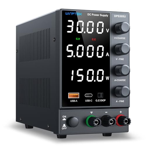 DC Power Supply Variable 0-30V 0-10A, Adjustable Switching Regulated Bench Power Supplies with Encoder Coarse & Fine Knob, 3.6A USB & Type-C Quick-Charge, OCP Overcurrent Protection
