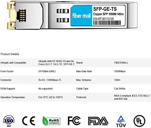SFP to RJ45 for Dell Force10 GP-SFP2-1T Dell SFP-1G-T 310-7225 407-BBOS 1000BASE-T Mini GBIC SFP Copper RJ-45 100m Transceiver Module|B0899P9J5L