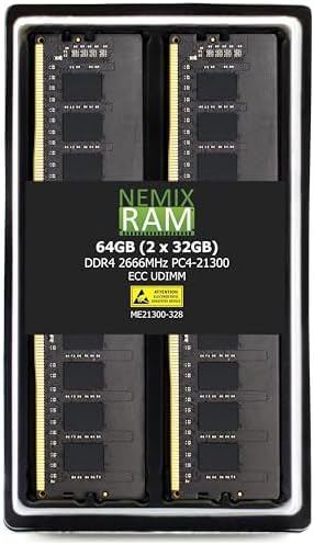 NEMIX RAM 64GB (2X32GB DDR4 2666MHZ PC4-21300 2Rx8 1.2V CL19 288-PIN ECC Unbuffered UDIMM Memory KIT Compatible with Dell Precision 3930 Rack Workstation