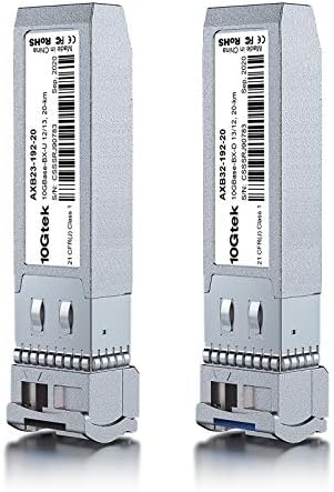 10GTEK 10GBase-SR SFP+ LC Transceiver, 10G 850nm Multimode SFP Module, up to 300 Meters, for Cisco SFP-10G-SR, Meraki MA-SFP-10GB-SR, Ubiquiti UniFi UF-MM-10G, Fortinet, TP-Link and More, Pack of 2|B08BP55663