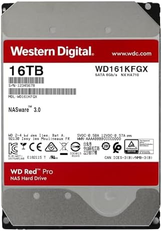 Western Digital 16TB WD Red Pro NAS Internal Hard Drive HDD - 7200 RPM, SATA 6 Gb/s, CMR, 512 MB Cache, 3.5" - WD161KFGX|B08K3VVKSW