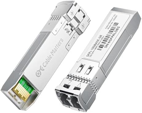 Cable Matters 2-Pack 10GBASE-SR SFP+ to LC Multimode 10G Fiber Transceiver Module, 10G, MMP Fiber, Up to 300m, for Cisco, Ubiquiti, TP-Link, D-Link, MikroTik, Netgear, Supermicro, HPE Aruba|B07TTKHG6T