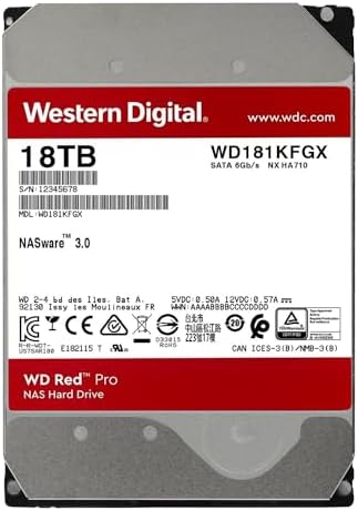 Western Digital 18TB WD Red Pro NAS Internal Hard Drive HDD - 7200 RPM, SATA 6 Gb/s, CMR, 512 MB Cache, 3.5" - WD181KFGX|B08K3TFM92
