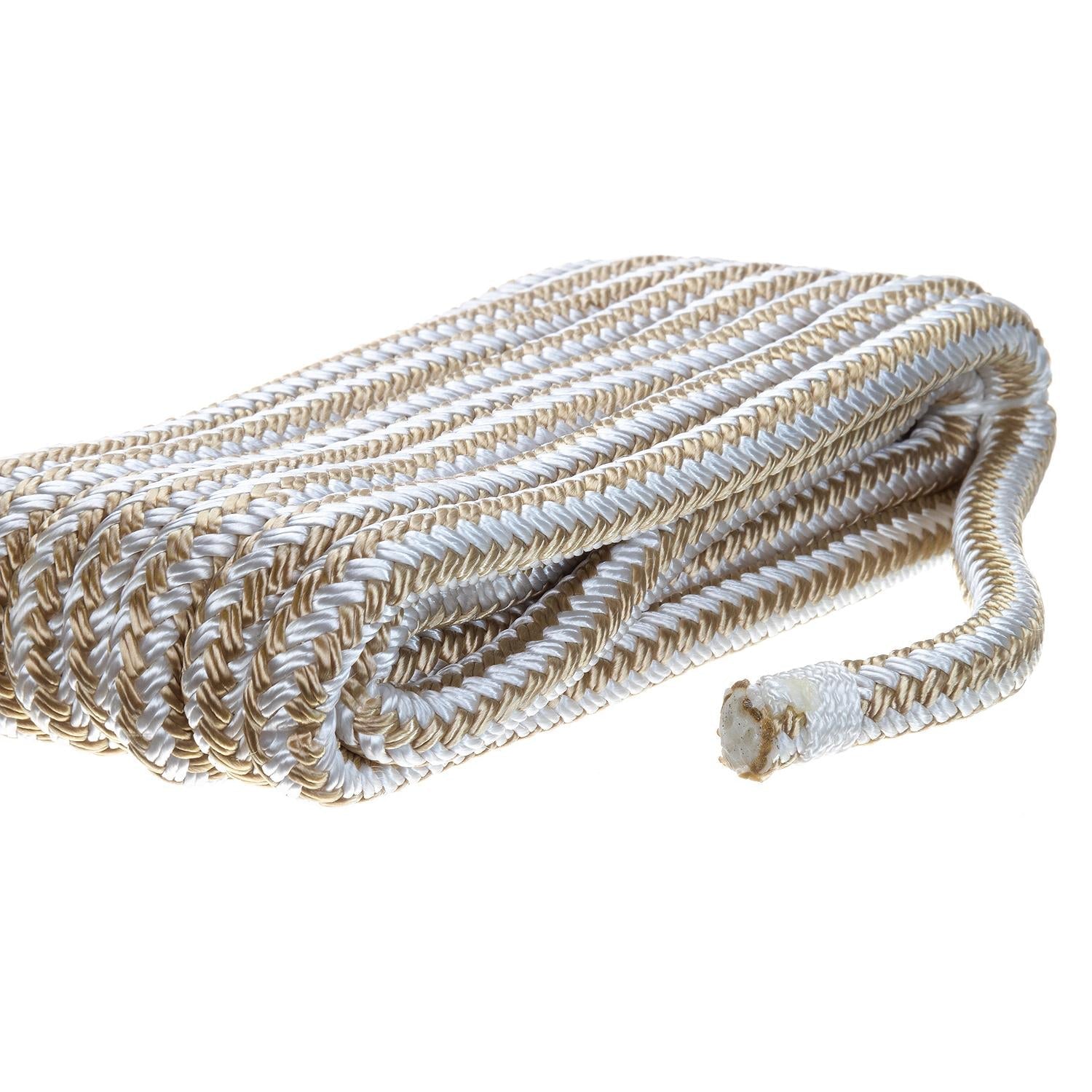 Seachoice Double-Braid Nylon Dock Line w/ Eye Splice, Pre-Shrunk, Heat Stabilized, 3/8 In. X 15 Ft., Gold White