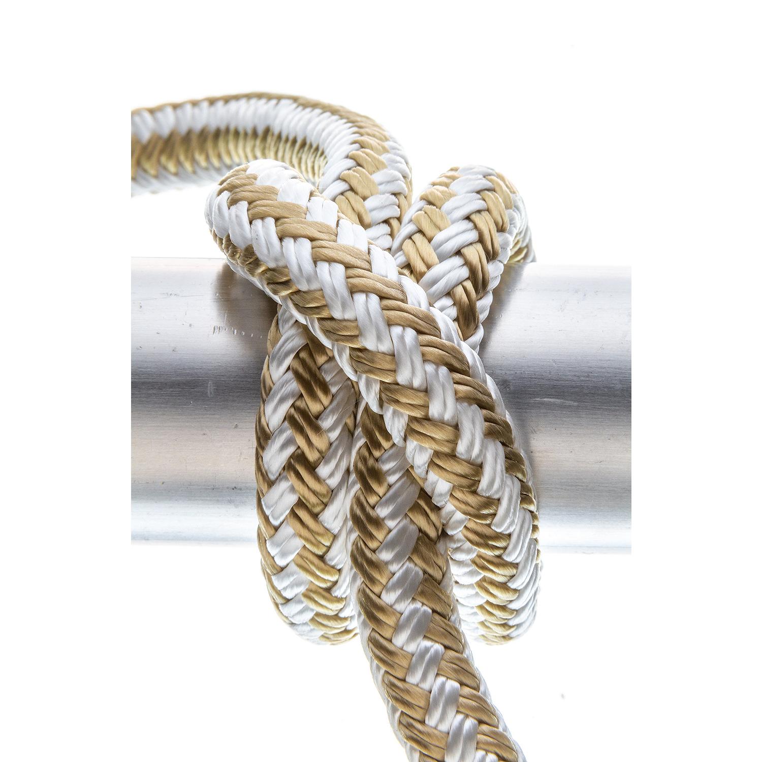 Seachoice Double-Braid Nylon Dock Line w/ Eye Splice, Pre-Shrunk, Heat Stabilized, 1/2 In. X 25 Ft., Gold White