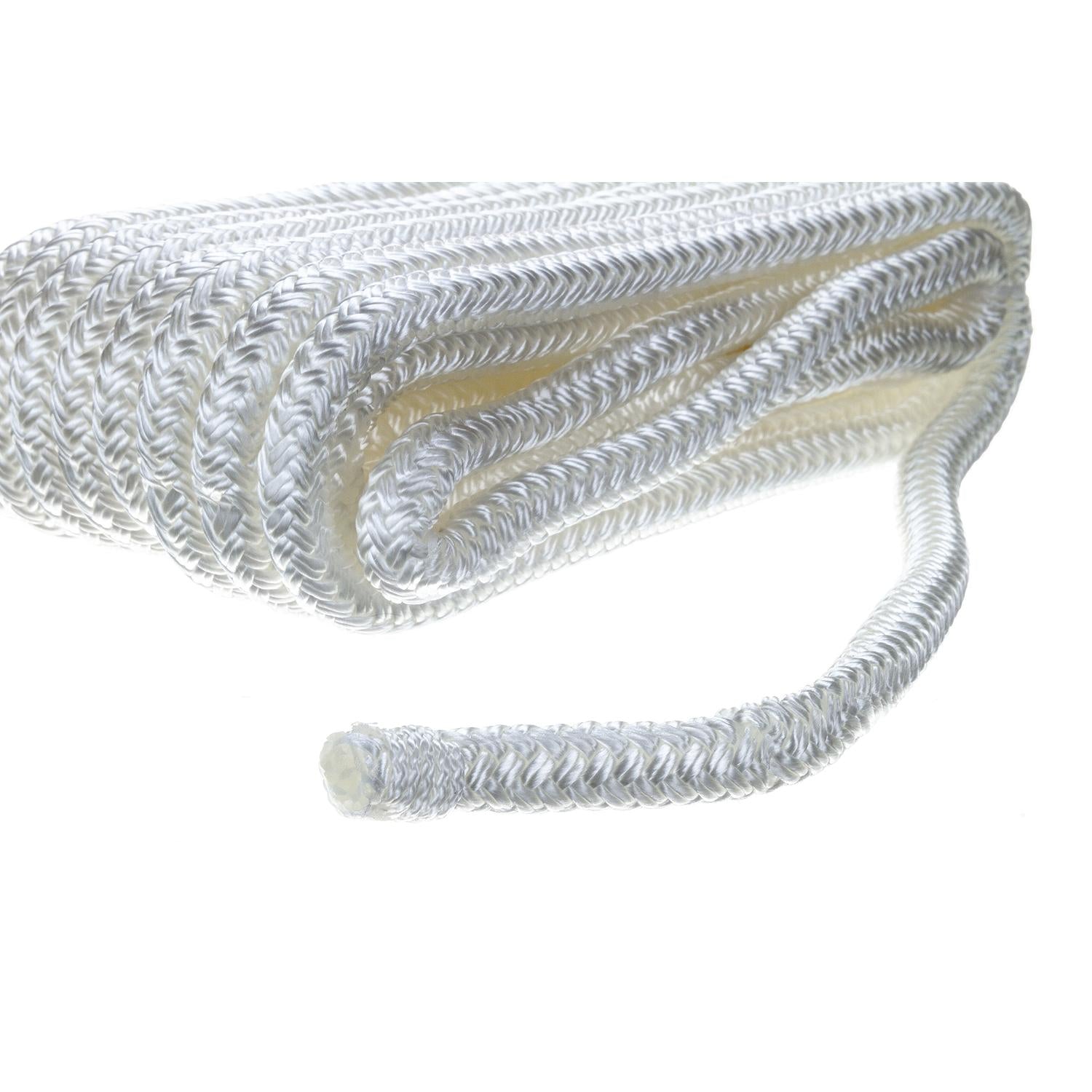 Seachoice Double-Braid Nylon Dock Line w/ Eye Splice, Pre-Shrunk, Heat Stabilized, 3/8 In. X 20 Ft., White