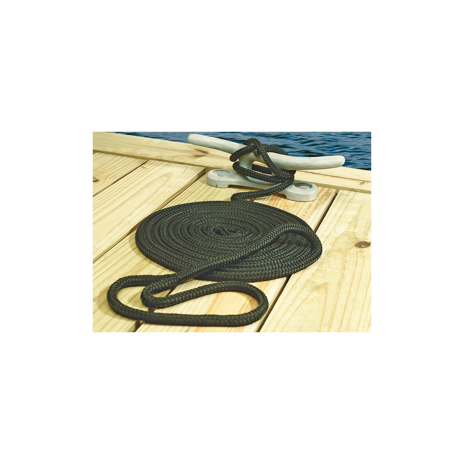 Seachoice Double-Braid Nylon Dock Line w/ Eye Splice, Pre-Shrunk, Heat Stabilized, 3/4 In. X 50 Ft., White