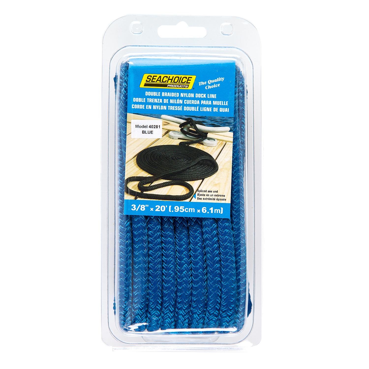 Seachoice Double-Braid Nylon Dock Line w/ Eye Splice, Pre-Shrunk, Heat Stabilized, 3/8 In. X 20 Ft., Blue
