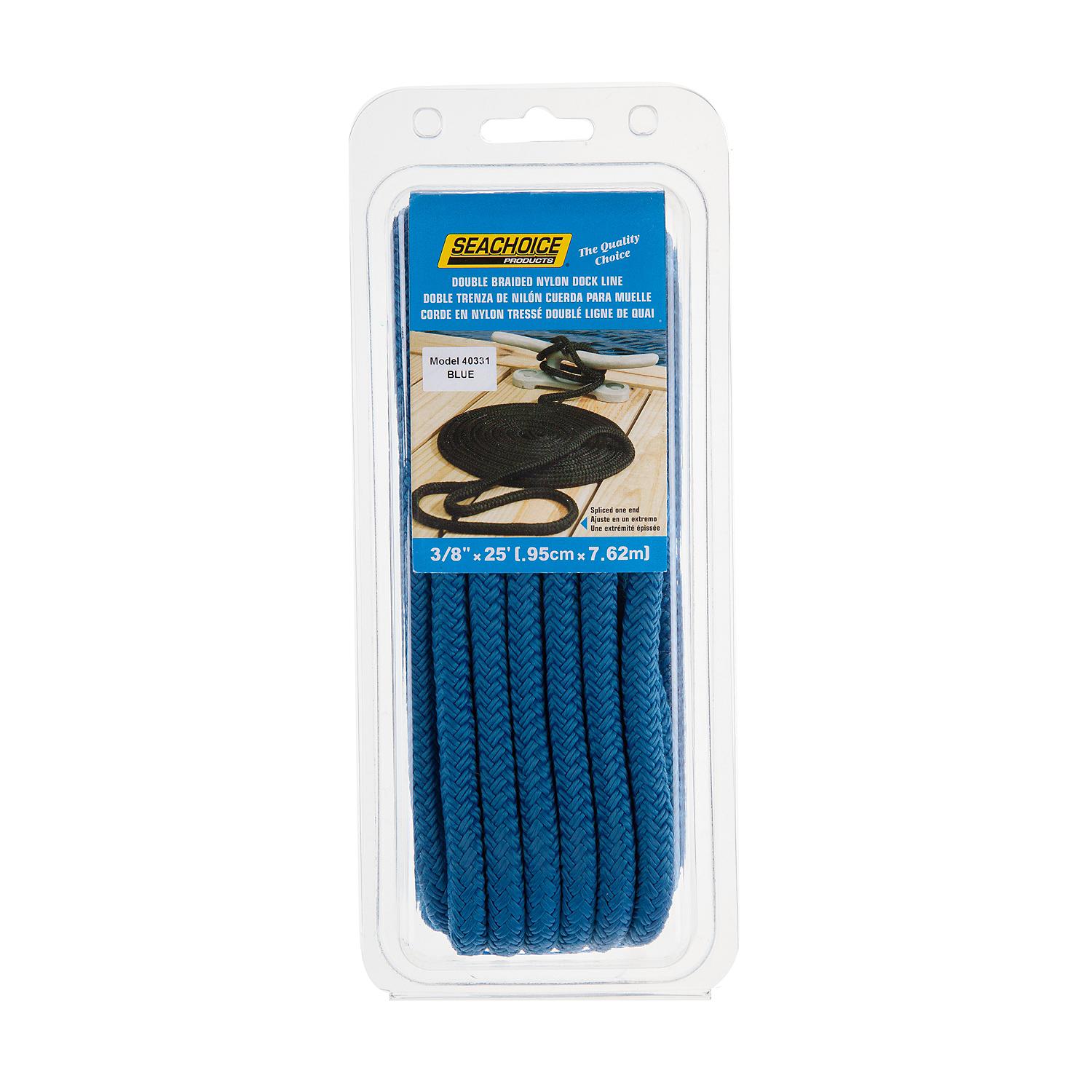 Seachoice Double-Braid Nylon Dock Line w/ Eye Splice, Pre-Shrunk, Heat Stabilized, 3/8 In. X 25 Ft., Blue