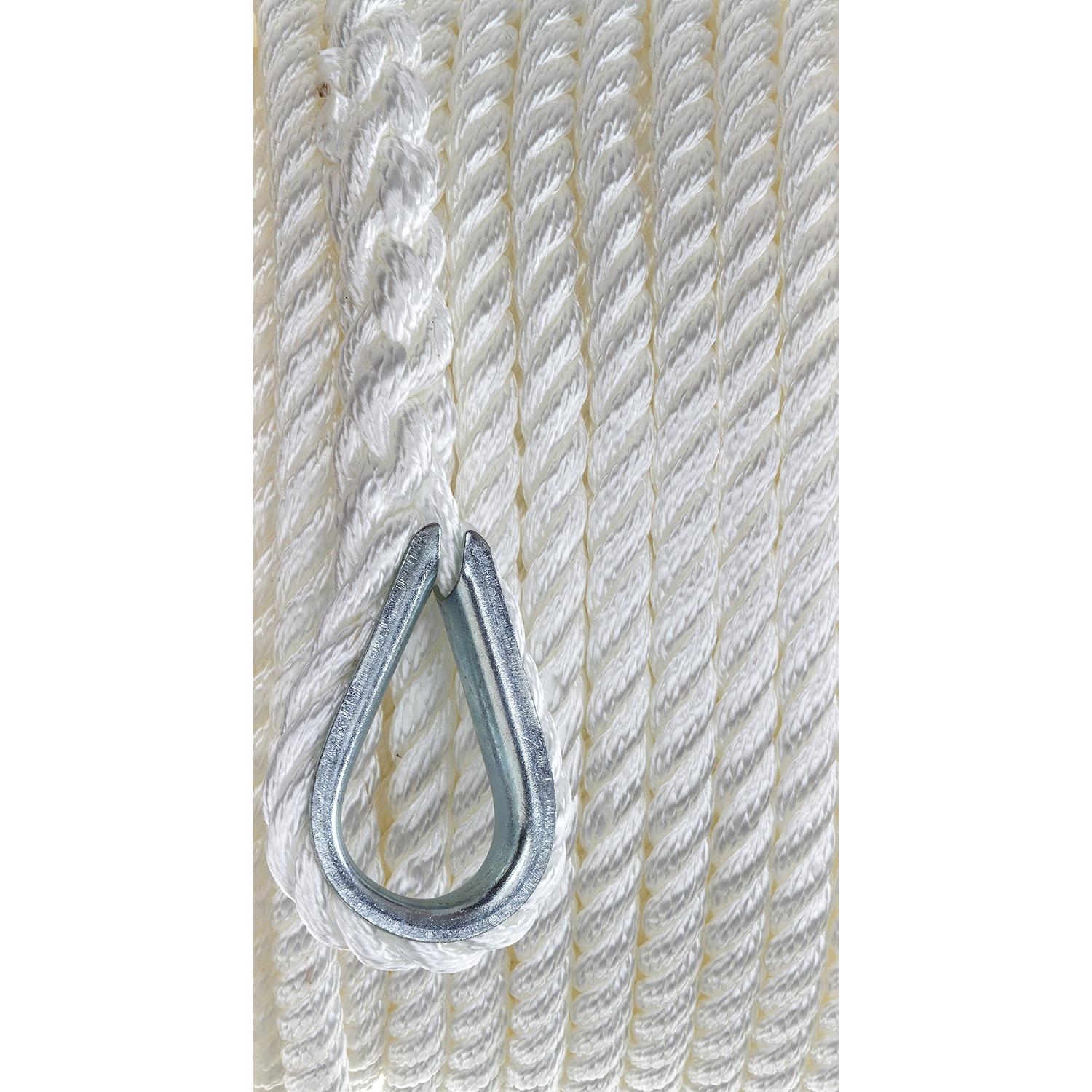 Seachoice 40691 3-Strand Twisted Nylon Anchor Line White, 3/8" x 50'