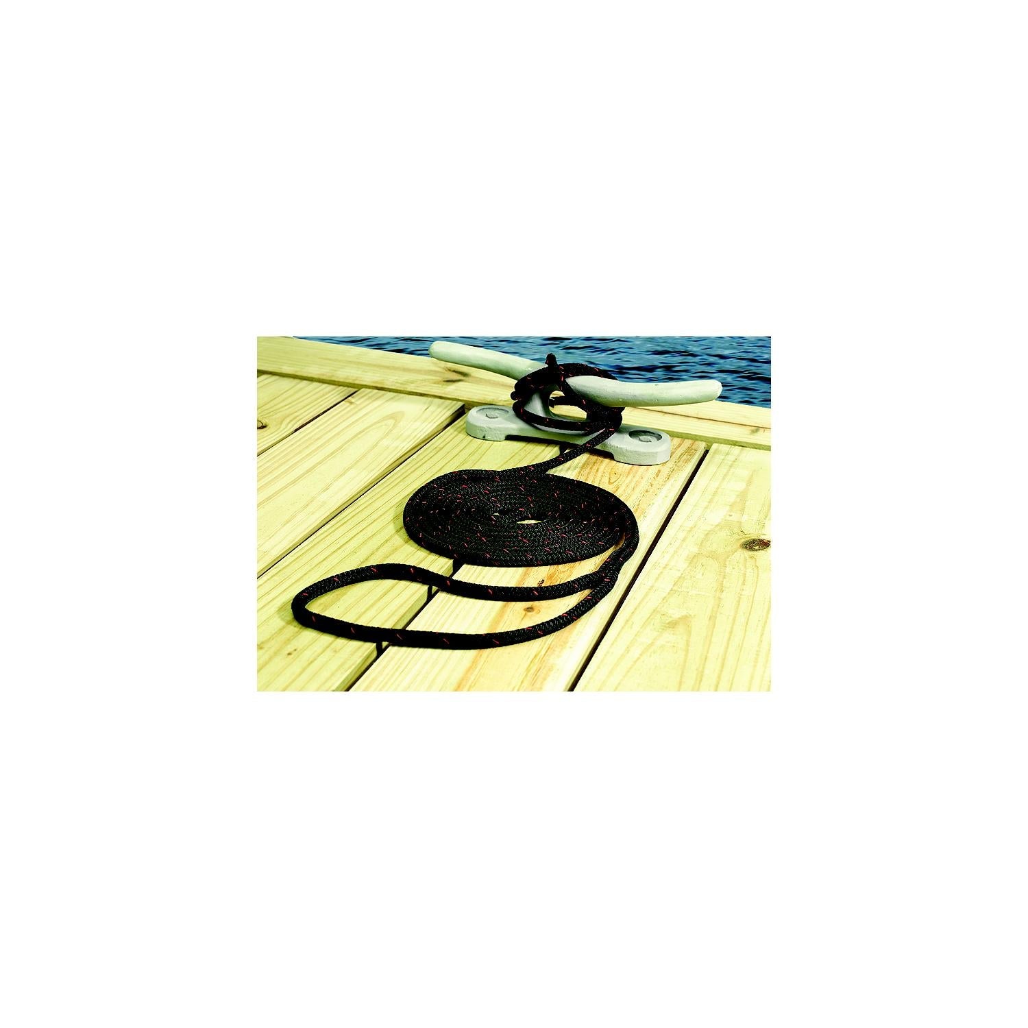 Seachoice 42401 Double Braided 100% MFP Dock Line 3/8" x 15' White w/Black, Tracer