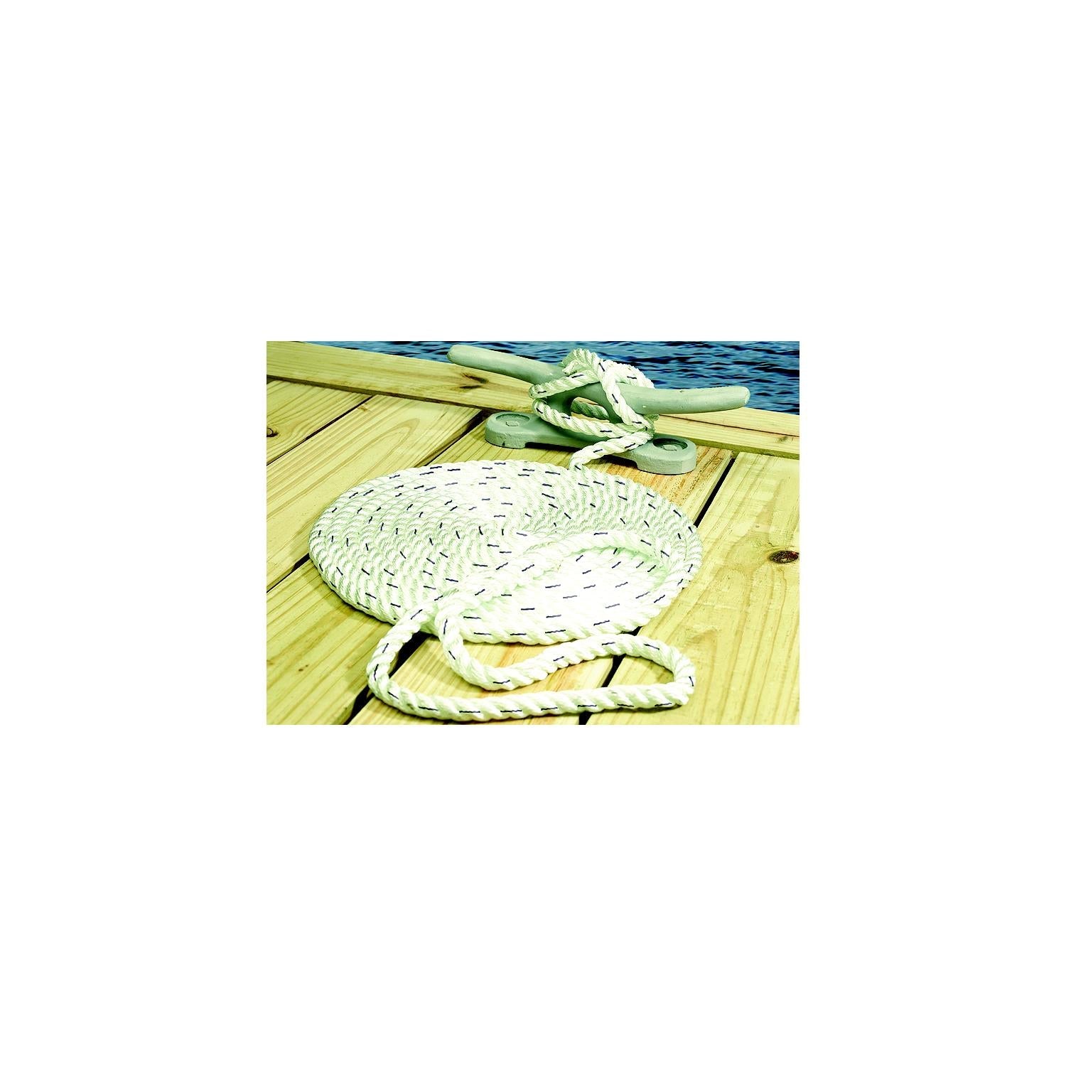 Seachoice 47611 Premium 3-Strand Twisted Nylon Dock Line, White w/ Blue Tracer, 5/8" x 30'