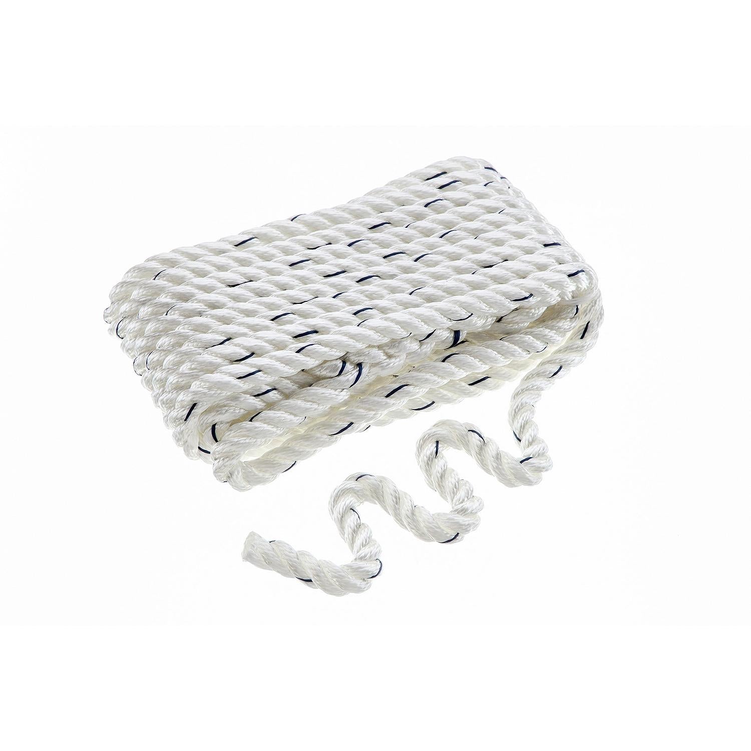 Seachoice 47571 Premium 3-Strand Twisted Nylon Dock Line, White w/ Blue Tracer, 1/2" x 25'