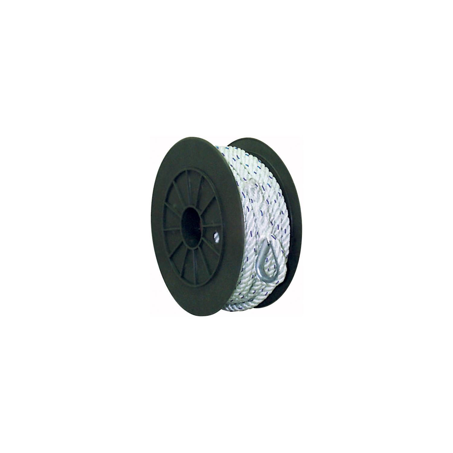 Seachoice 47691 Premium 3-Strand Twisted Nylon Anchor Line White w/ Blue Tracer, 3/8" x 50'